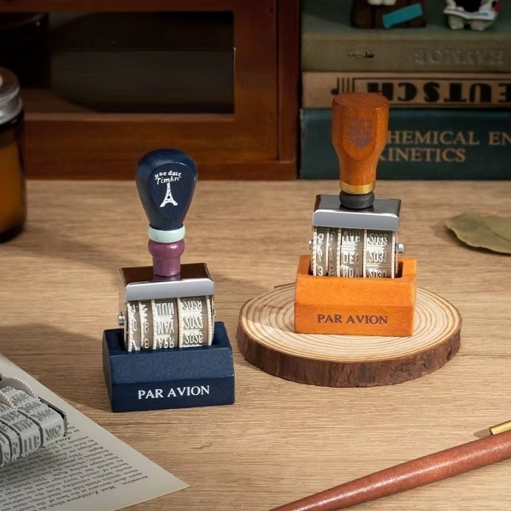 Rubber Date Stamp - Rouleau en bois rétro, sceau de