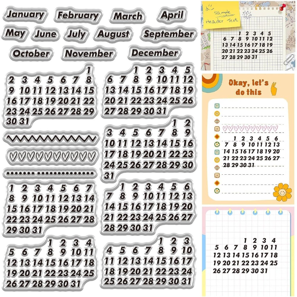 Rubber Date Stamp - Calendrier Date timbres clairs Vintage mois